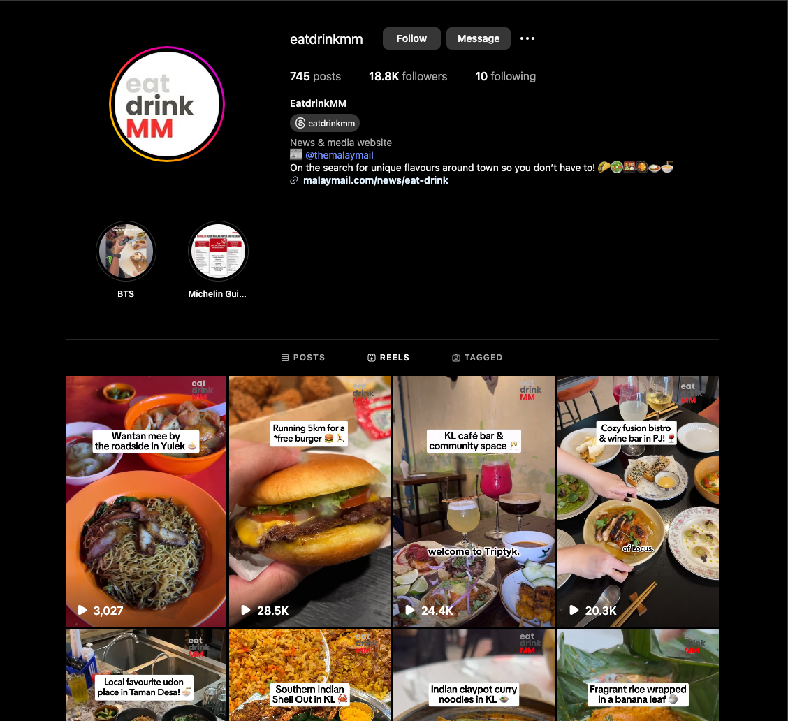 EatDrinkNM Instagram feed showing food content